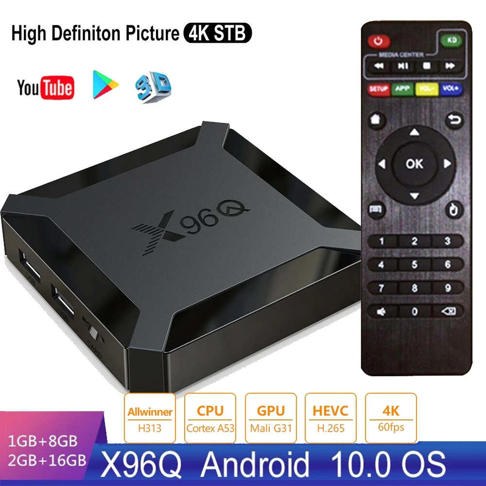 ТВ-приставка X96Q Android 10 Smart TV Box 2020 четырехъядерный Allwinner H313 4K 60fps 2 4G Wi-Fi Google Player Youtube