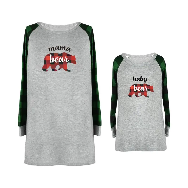 family look matching sweatshirt papa mama beer cartoon cute print clothes dad mom son daughter winter outfits cotton plaid kids - Color: color 3