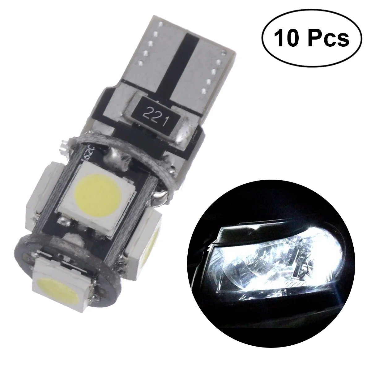 10pcs 5 SMD LED Car Interior Bulb Decoded CANBUS Lamp Light T10 5050 for Lights License Plate (White Light) | Лампы и освещение