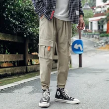 Модные милые мужские брюки с несколькими карманами, Мужские штаны с эластичной талией, шаровары в стиле хип-хоп, повседневные свободные штаны длиной до щиколотки