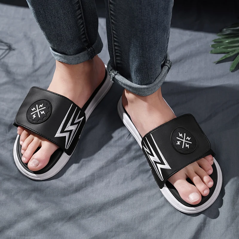 Мужские повседневные тапочки черные домашние из искусственной кожи