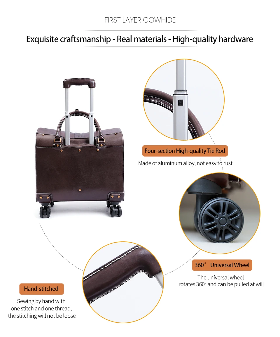 Woosir 19 Inch Travel Luggage Vintage Leather Suitcase On Wheels