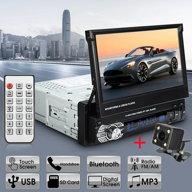 " HD выдвижной сенсорный экран монитор Автомобильный стереорадио Bluetooth 1 DIN MP5 плеер FM Hands-free Дистанционное управление USB SD