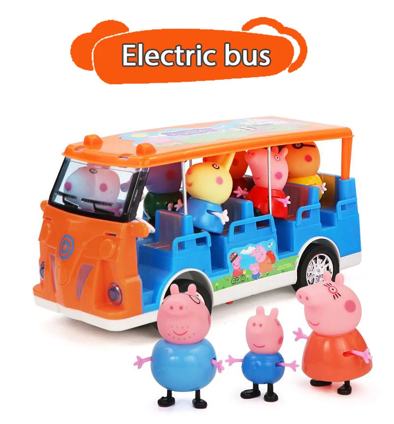 Peppa Игрушка Свинья Набор Пегги автобус школьные автобусные фары автомобиль домашний дом свет музыкальная комната кабинет стол самолет мальчик девочка подарок на день рождения