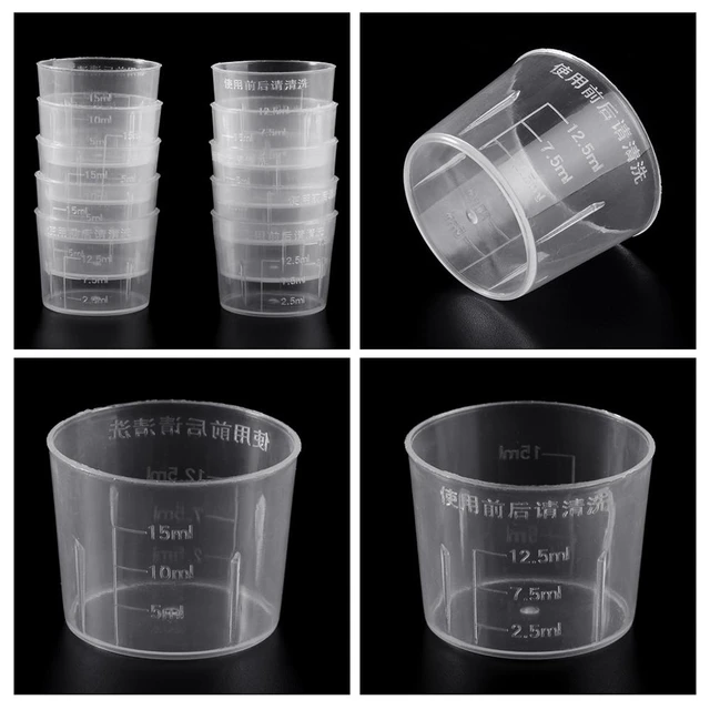 10Pcs 15ml Clear Plastic Measuring Cup Graduated Measure Beaker