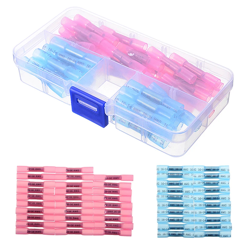 

50pcs AWG Heat Shrink Crimp Butt Terminal 30Red + 20Blue Electrical Wire Splice Connector Mayitr
