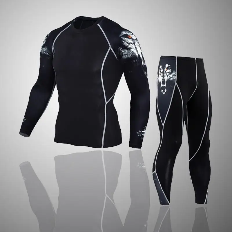 

Quick Dry Men's Running Sets 2 pieces/sets Compression Sports Suits Men Basketball Tights Clothes Gym Fitness Jogging Sportswear