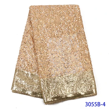 

Newest African Lace Fabric High Quality Lace With Sequins Latest French Tulle Lace Fabric For Party dress QF3055B-4