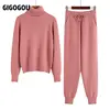 GIGOGOU שתי חתיכה להגדיר נשים לסרוג ספורט חליפות עבה חם גולף נשים סוודר + שרוך הרמון מכנסיים חורף ריצה תלבושות
