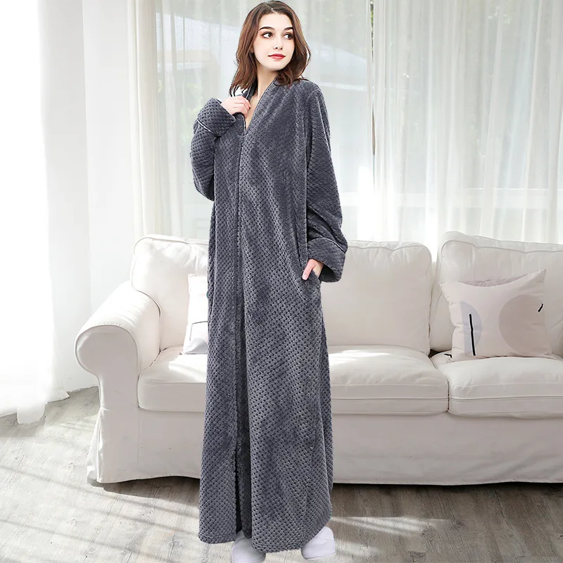 Gray-women Мягкая фланелевая Коралловая флисовая одежда для влюбленных, женский теплый зимний супер длинный банный халат, кимоно, халат, халат, парные халаты - Цвет: Gray-women