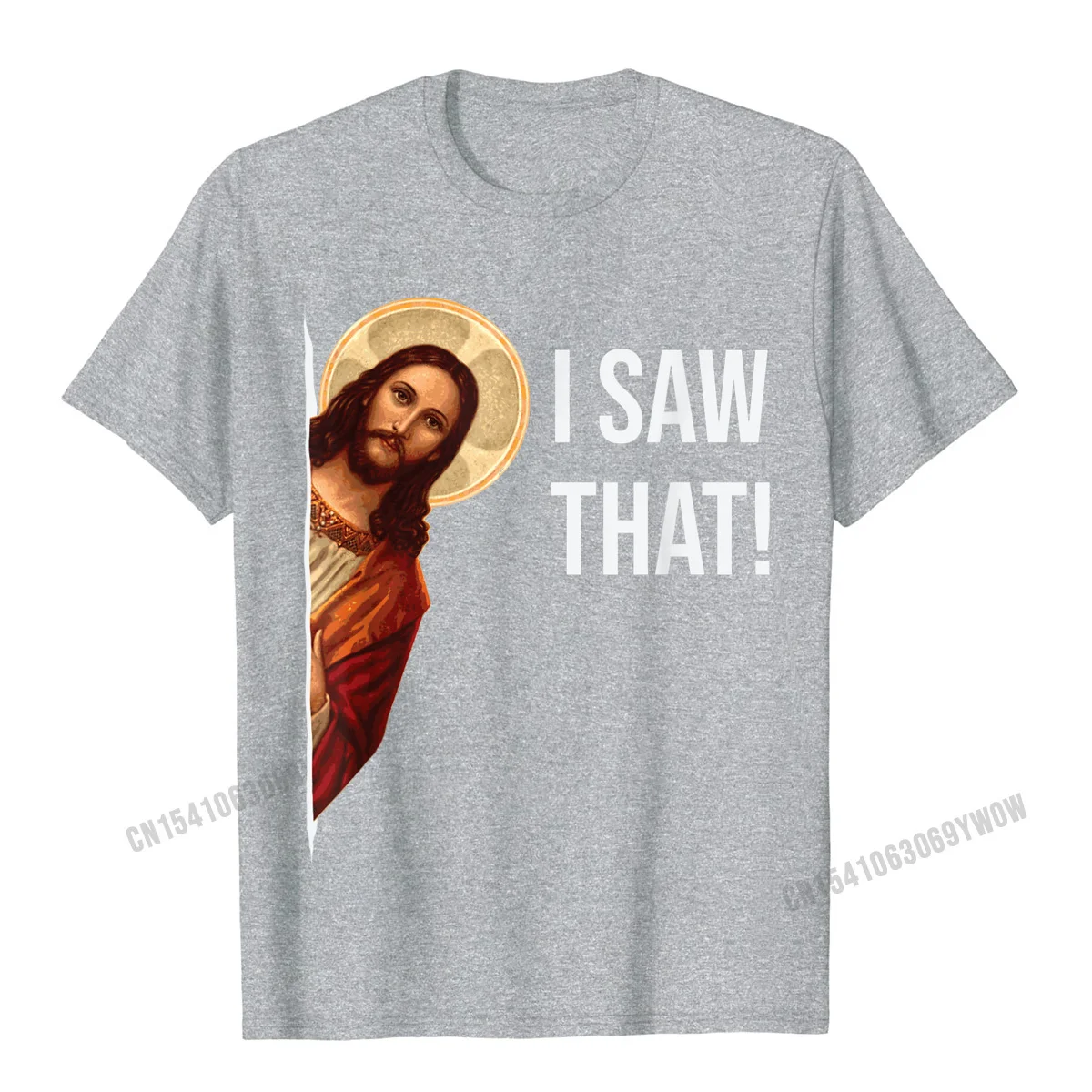 Print Tshirts Family Short Sleeve 2021 Fashion Crew Neck Pure Cotton Tops Shirt Design Tees for Men ostern Day Funny Quote Jesus Meme I Saw That Christian T-Shirt__595 grey