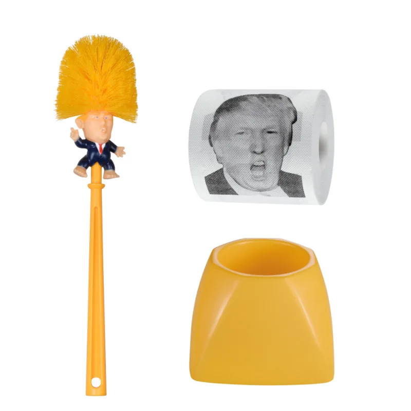 Creative Trump Toilet Brush Holder Donald Trump Toilet Brush Head Silicone Bathroom WC Cleaning Brushes Set Statues Yellow bathroom accessories toilet brush set toilet brush holder