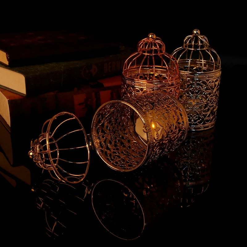 Полый Держатель Подсвечники Tealight подвесной фонарь винтажная клетка для птиц 3 цвета Q1FD