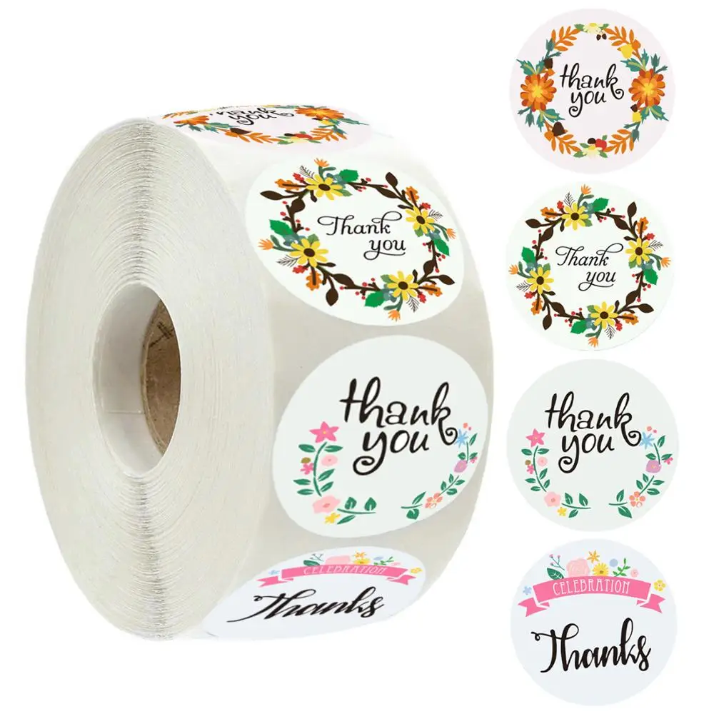 

500Pcs/roll 4 Types Floral Thank You Sticker for seal label scrapbooking christmas sticke decoration sticker Stationery Sticke