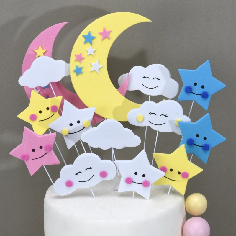 

Cakelove 1 Set Cloud Moon Stars EVA Birthday Cake Topper for Cake Decoration Party Cupcake Party Decoracions Topper Favor Cake