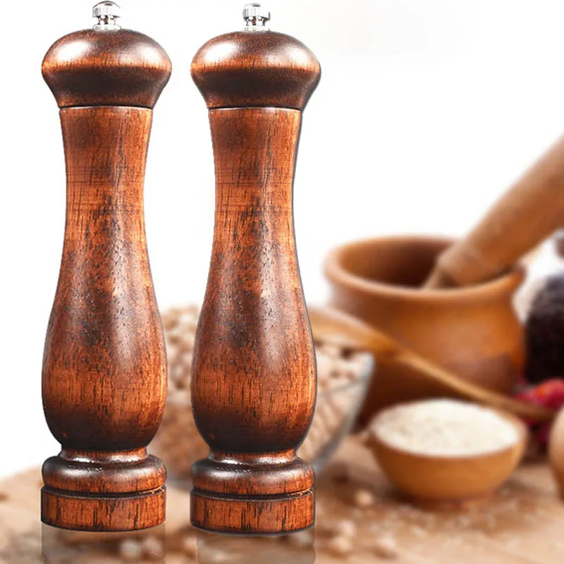 Wooden Adjustable Knob 8Inch Salt And Pepper Mill Tool Manual Grinder Restaurant Grinding Tool Spice Mill Grinder Kitchen Gadget
