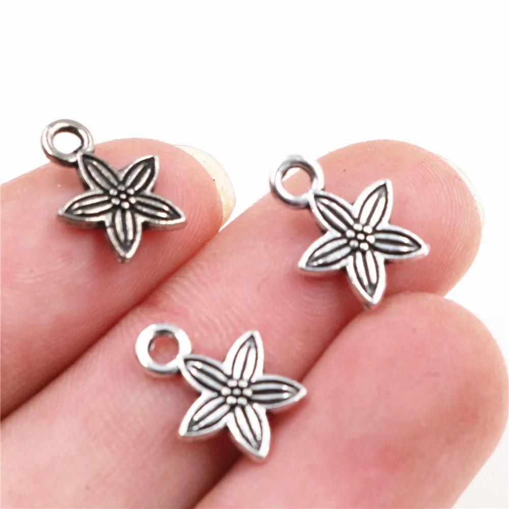 

20pcs Charms flower 11x11mm Tibetan Silver Plated Pendants Antique Jewelry Making DIY Handmade Craft