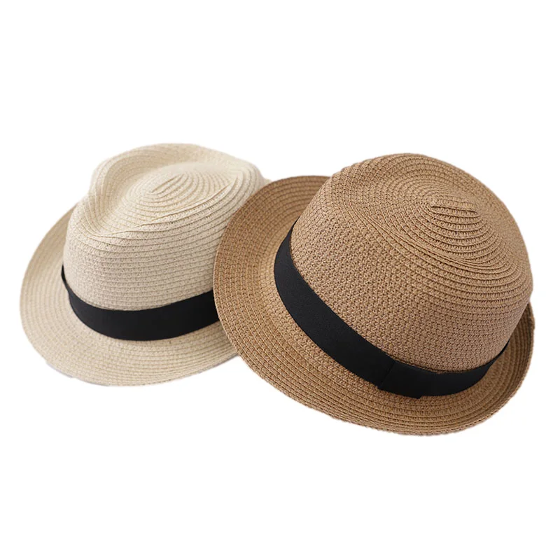 Summer Kids Hat Breathable Panama Jazz Parent-Child Hats Children Adult Outdoor Beach Sun Cap Babies Boys Girls Straw Hat 2-8Y summer baby straw hat panama straw hat lace ribbon decorative handmade foldable sun hat beach sunscreen outdoor parent child hat