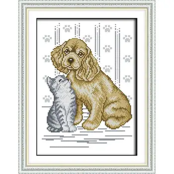 

Cat and Dog Home Decor Chinese Counted Cross Stitch Toolkit Canvas Printed Patterns Embroidery Needlework Sets Diy DMC 14&11CT