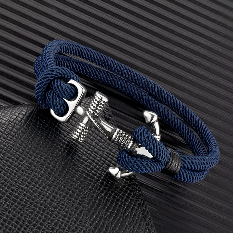 Bracelet Jewelry Waterproof Anchor Bracelets Men Double Strand Nautical Survival Rope Bracelet for Women Stainless Steel Navy Sport Buckle