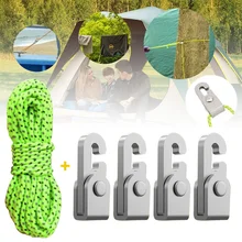 

4Pcs Mini Automatic Lock Hook with 6m Rope Self-locking Free Knot Easy Tighten Rope Kit for Fishing Camping Tent Fixing Tools
