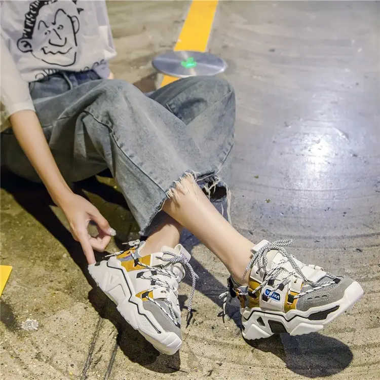 Women Platform Chunky Sneakers 5cm high lace-up Casual Vulcanize Shoes luxury Designer Old Dad female fashion Sneakers