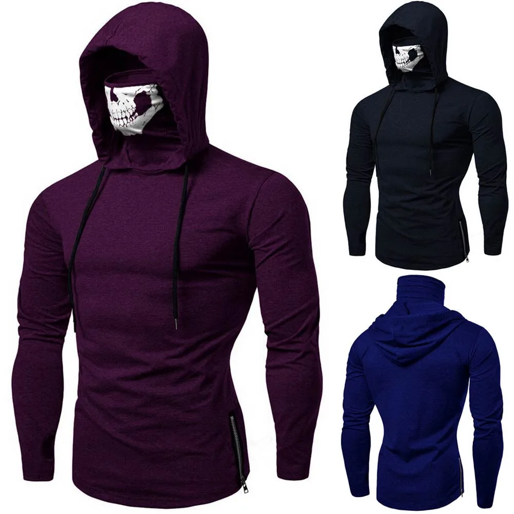 

Mens Sweatshirt hoodies Mask Skull Pure Color Pullover Long Sleeve Hooded Sweatshirt Tops Blouse sudadera hombre Mens Hoodies