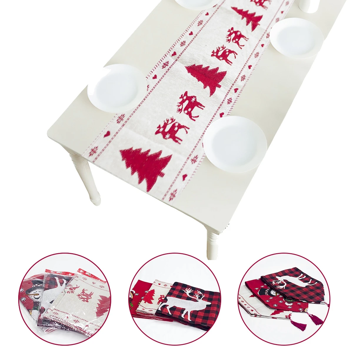 Huiran Linen Christmas Table Runner Elk Snowman Table Flag Merry Christmas Decorations for Home Navidad Happy New Year