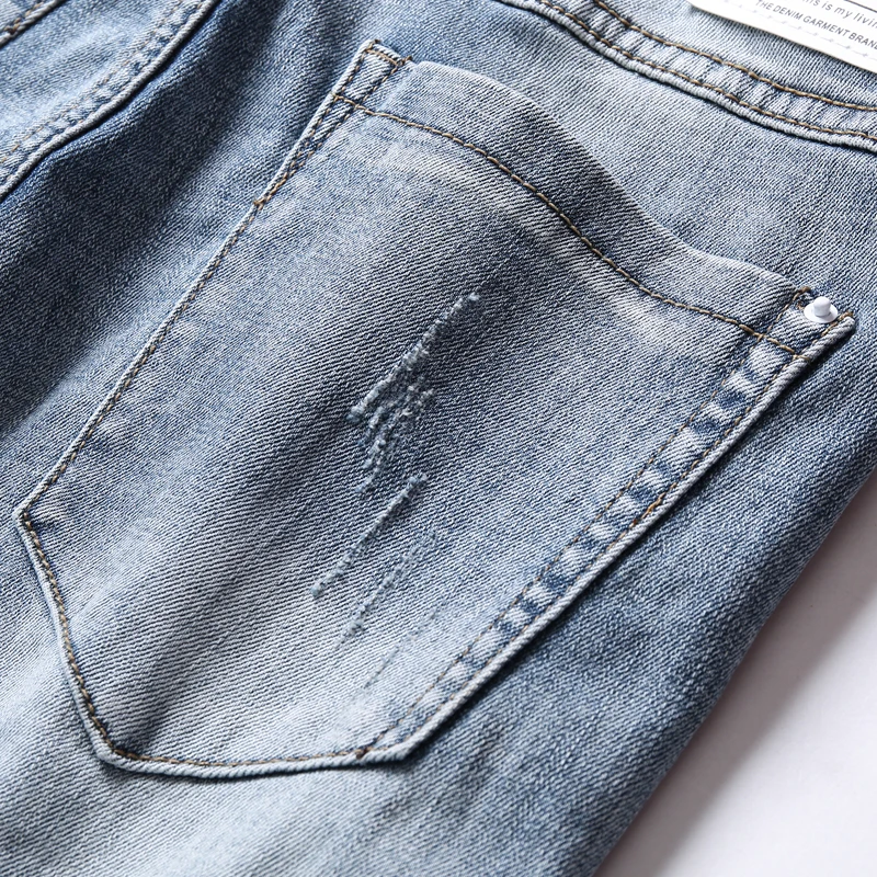 Deals Men Jeans Stretch Destroyed Ripped Men's Mid-rise Tight-leg Stretch Crop Jeans Design Fashion Ankle Zipper Skinny Jeans For Men
