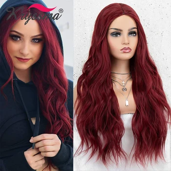 

Kryssma Burgundy Wigs For Women Long Wavy Synthetic Wigs Body Wave Wig Dark Red Cosplay Wigs For Halloween Full Machine Made Wig