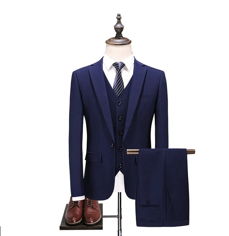 

2019 Blue Suit Men 3 Pieces Slim Fit Custom Made Business Formal Suits for Wedding 2017 Latest Coat and Pants 3pcs Terno Suits
