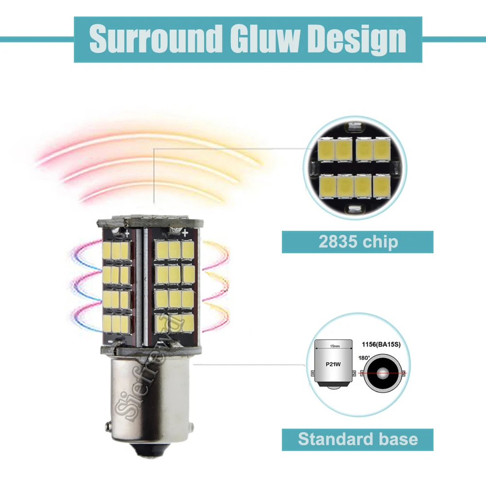 1Pcs 6 V 6 Ʈ 1156 BA15S ڵ  LED ȣ  56SMD 2835 P21W   극ũ  Ʈ ۷κ  ȭƮ 6000K