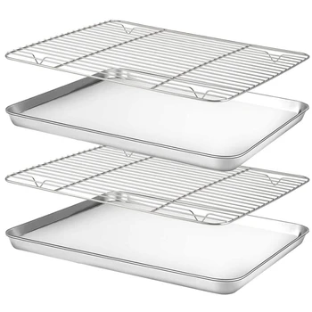 

Baking Sheet with Rack Set Stainless Steel Heavy-Duty Cookie Half Sheets Oven Tray