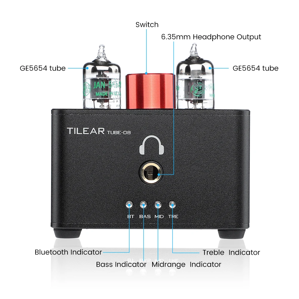 bass amp TILEAR Tube-08 Bluetooth QCC3034 TPA6120 Decoder Headphone Amplifier ES9023 USB DAC AUX WithTreble Bass Mid Adjust Amp 3000 watt amp