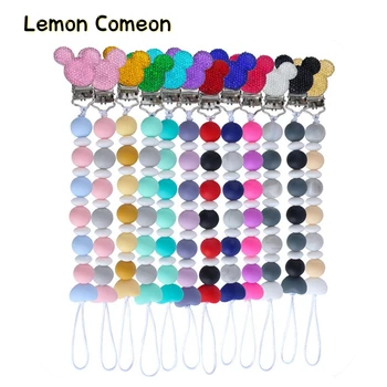 

Pacifier Clips Silicone Teething Beads BPA Free Mouse Metal Dummy Clip Chain Colorful Newborn Baby Boy Girl Pendant Nursing Gift