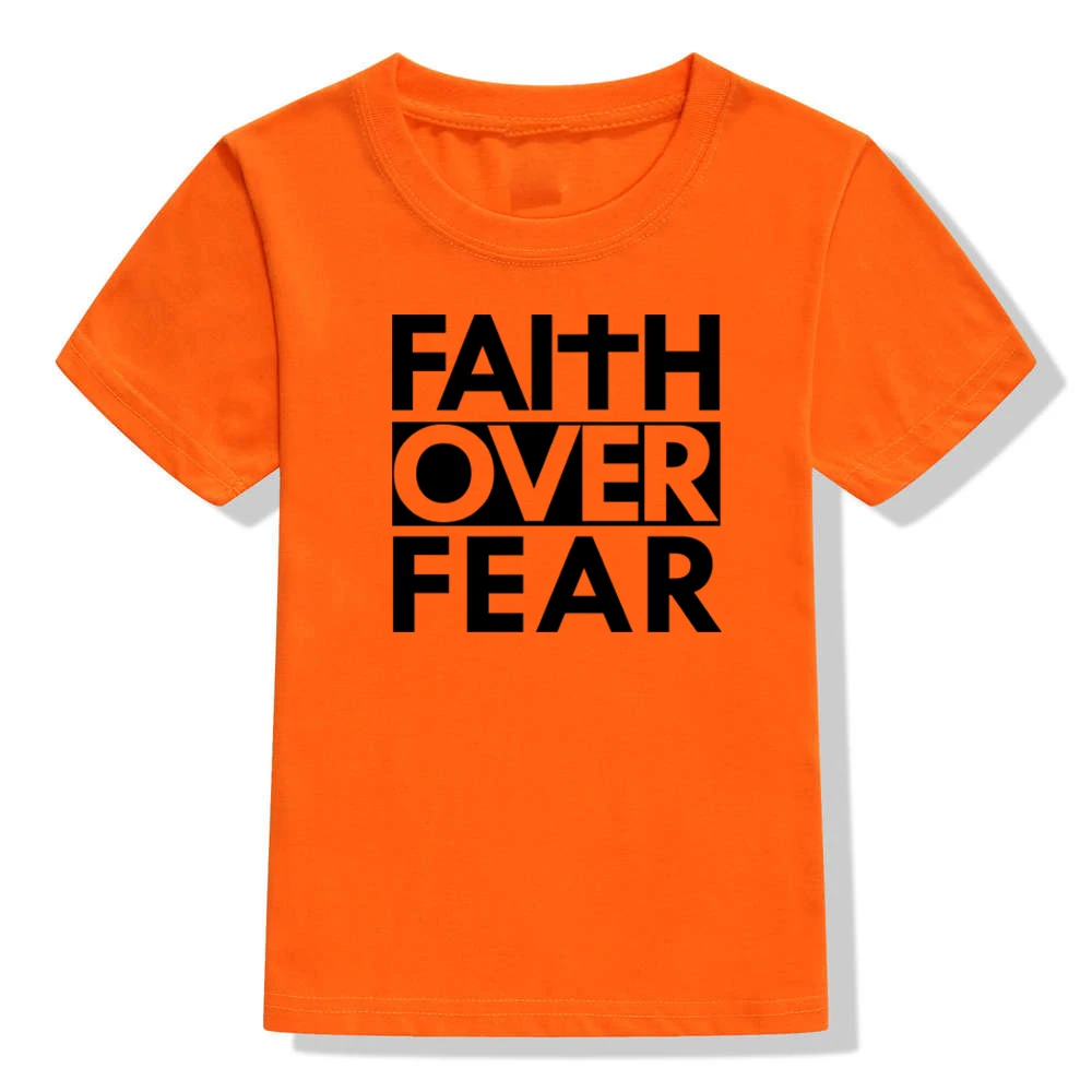 Летняя детская футболка унисекс с надписью «Faith of Fear»; детская футболка с забавным принтом; модные топы с короткими рукавами для мальчиков и