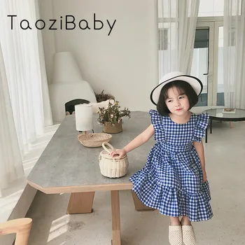 

Girls Dress 2020 Summer New Children's Clothes Korean Princess Dresses Children's Sleeveless Ruffle Plaid Long Dress
