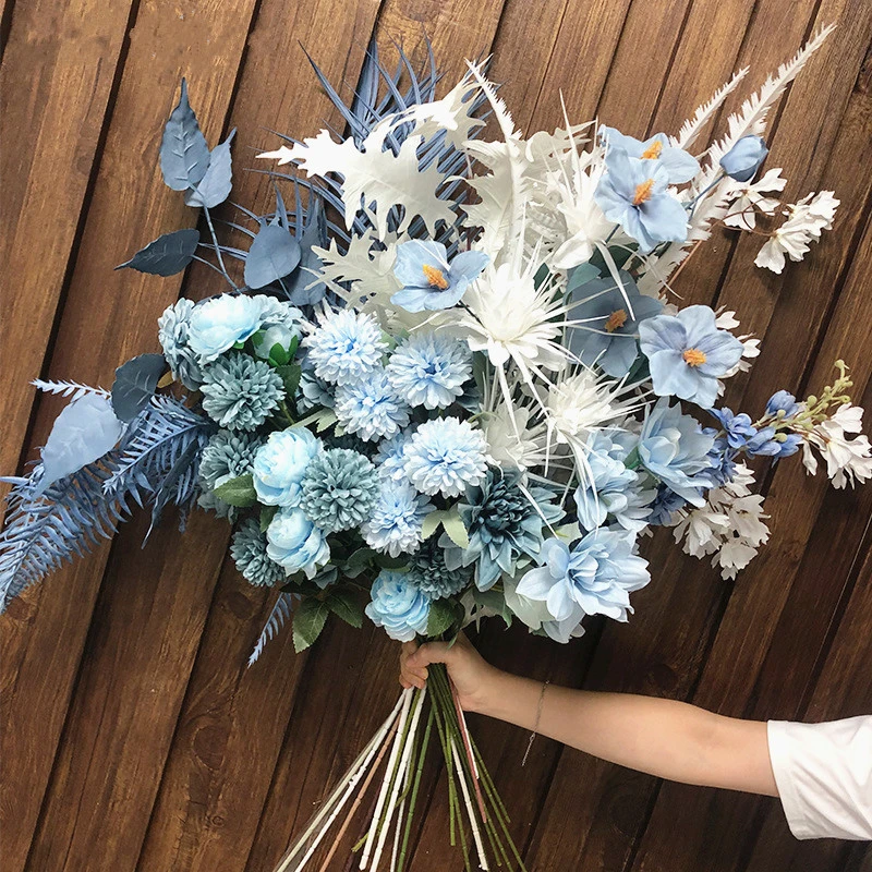 Flor de seda Artificial para boda, arreglo de flores de plástico,  simulación de Color azul, accesorios de decoración de Navidad para el hogar| Flores artificiales y secas| - AliExpress