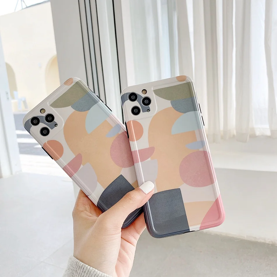 

For iPhone 11 Pro XS Max XR Case Fashion ins irregular geometric Pattern Case For iPhone 8 7 Plus Soft IMD TPU Shockproof Cover