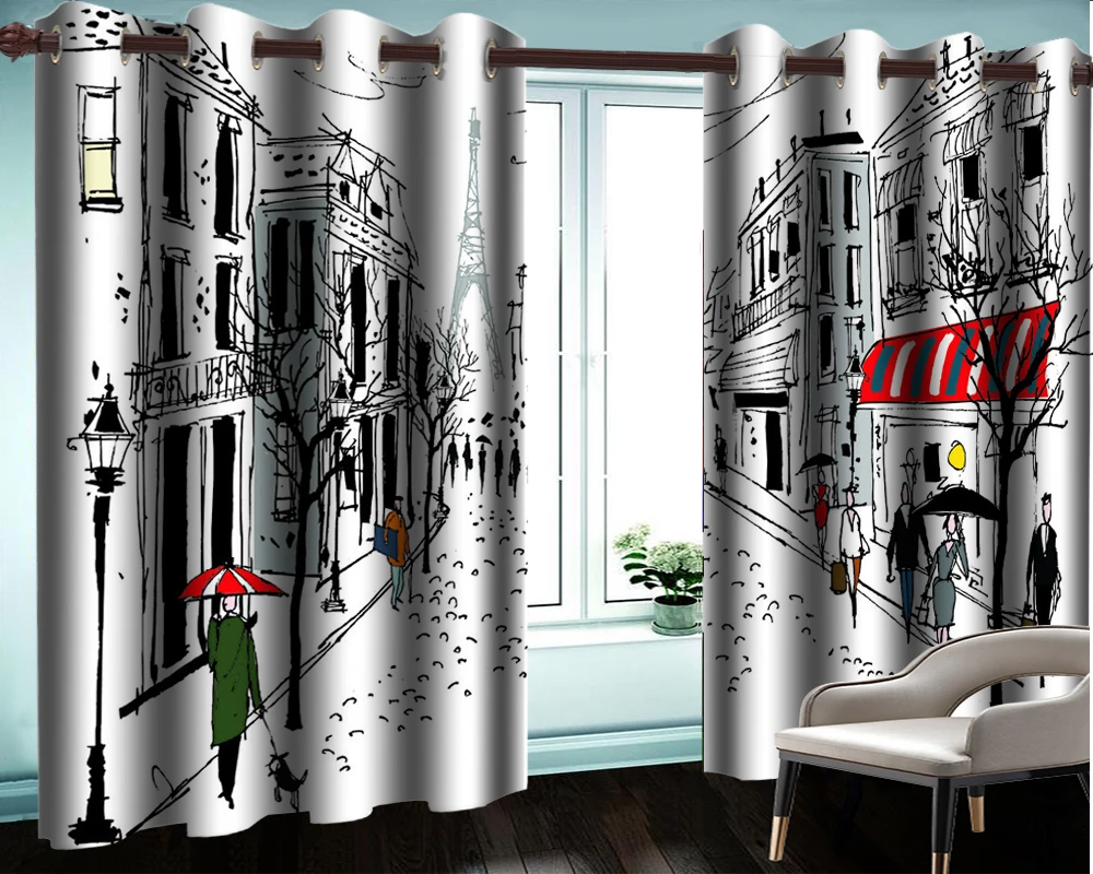 Elegant Bedroom 3d Curtain Hand-painted Minimalist Urban Pedestrian Living Room Kitchen Window Blackout | Дом и сад