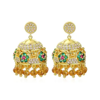 

1 Pair Retro Ethnic Indian Zircon Bell Beads Tassel Drop Dangle Earrings Bohemia