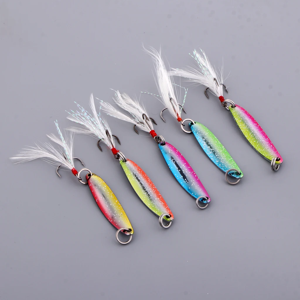 5pcs Peche Trout Spoons Hard Fishing Lures Hard Spinner Baits with Treble Hook Salmon Bass Metal Fishing Tackles Pesca