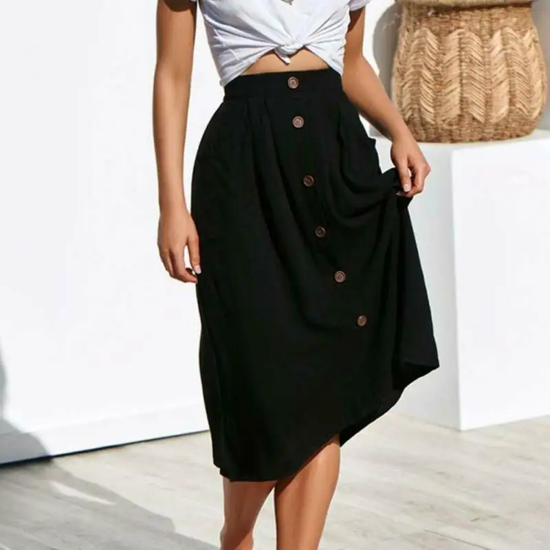 2 Colors Women Casual Midi Skirt Elastic High Waist Front Button Pockets Ladies Autumn Skirts Fashion Loose Plus Size Skirt 2 Colors Women Casual Midi Skirt Elastic High Waist Front Button Pockets Ladies Autumn Skirts Fashion Loose Plus Size Skirt