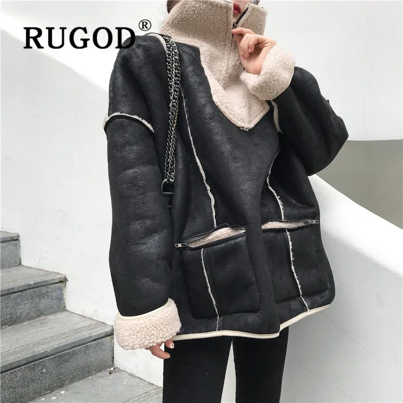 Женское пальто с длинным рукавом RUGOD Свободное мехом в Корейском стиле