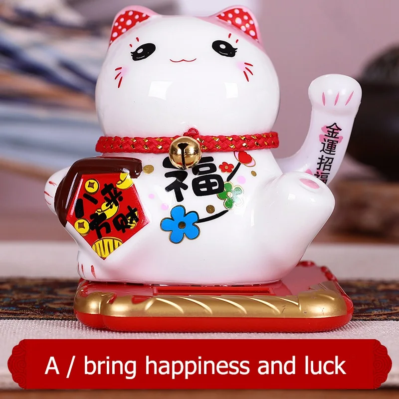 Керамический счастливый кот на солнечной батарее Maneki Neko, пожимающая руку, поманивающая удачу, кошка, домашнее украшение автомобиля, подарок, богатство, развевающаяся рука, кошка - Цвет: A