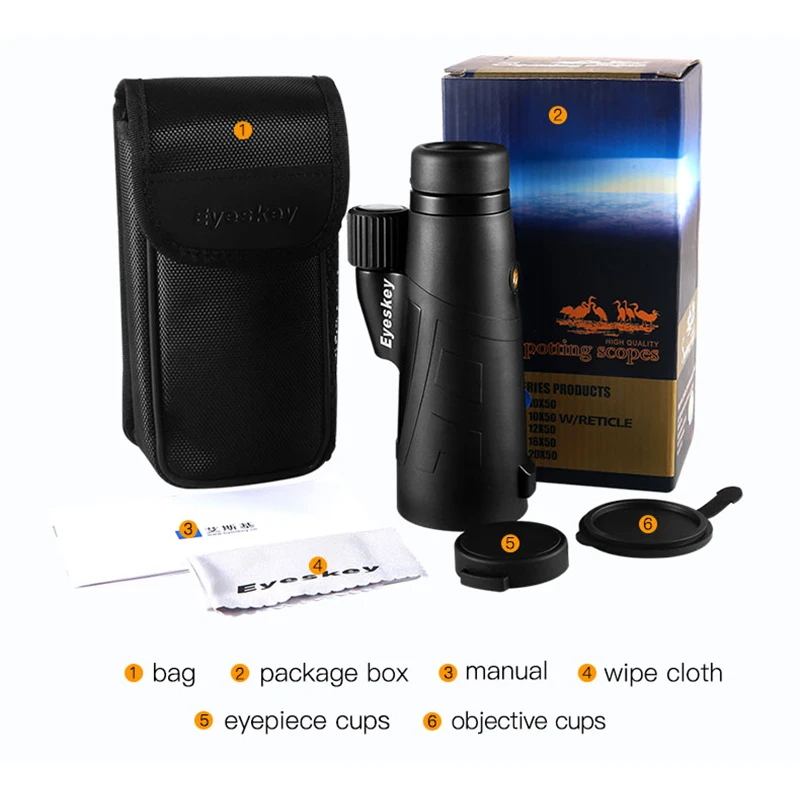 Крупный Монокуляр Eyeskey 10x50 12x50 мощный Водонепроницаемый IPX7 призматический