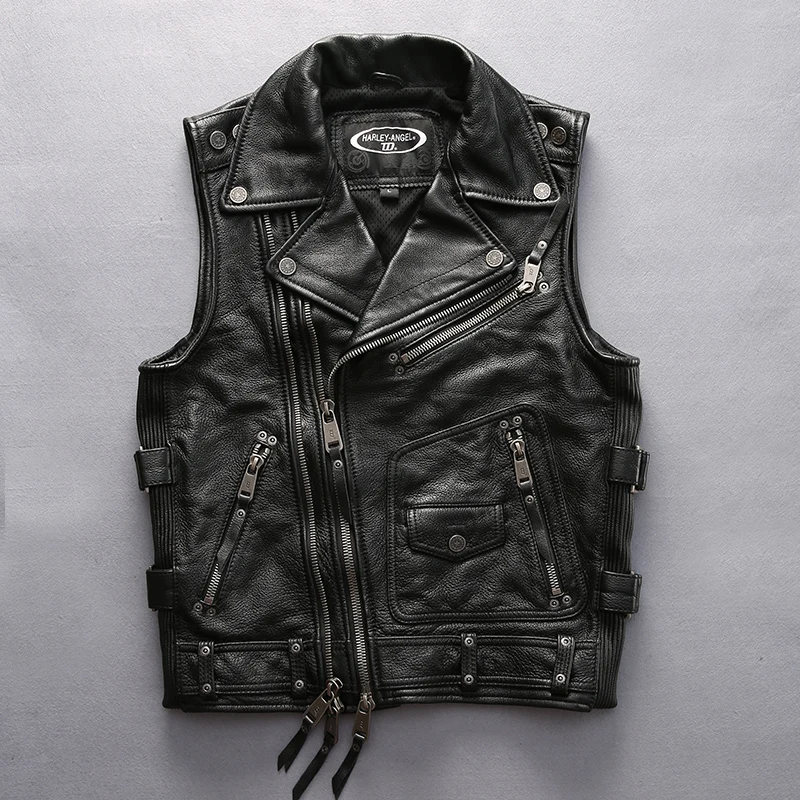 PU Leather Motorcycle Vest for Men Classic Vintage Riding Biker Vests Cut  Off Button Down Sleeveless Jacket with Pockets Black at  Men's  Clothing store