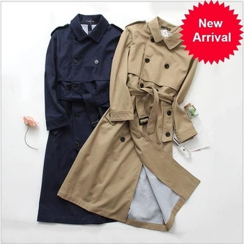 

casual Top women solid color double breasted outwear fashion sashes office coat chic epaulet design long trench