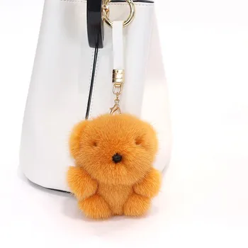 

2020 Keychain Genuine Imported Mink Hair Mini Bear Pendant Cute Teddy Bear Key Chain Ring Car Bag Ornament Ring