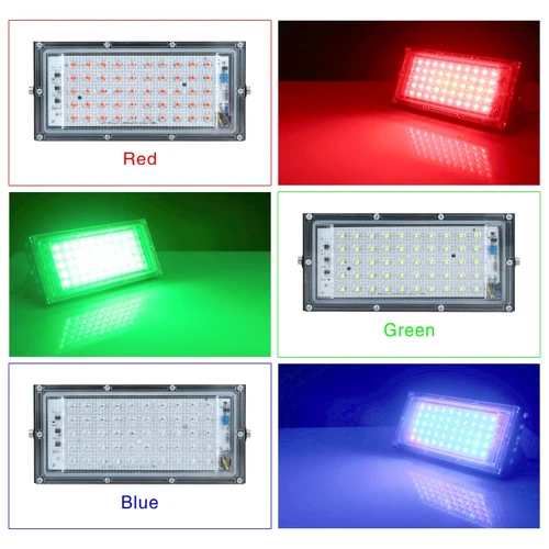 LED RGB 투광 조명 램프, AC 220V 야외 투광 조명, IP65 방수 반사판, LED 스포트라이트, 레드 그린 블루 정원 조명, 50W 3